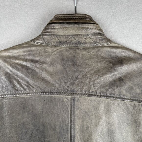 Vintage Mens Diesel Lamb Leather Jacket Biker Distressed Grey Size S (Flaw Read) - Picture 11 of 14